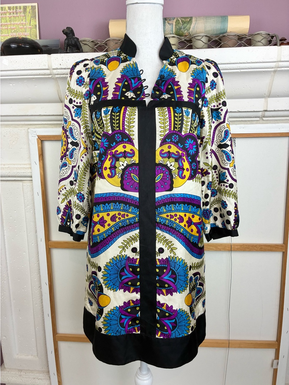 Tibi Silk Dress w/ Mandarin Collar w/Covered Buttons sz 4